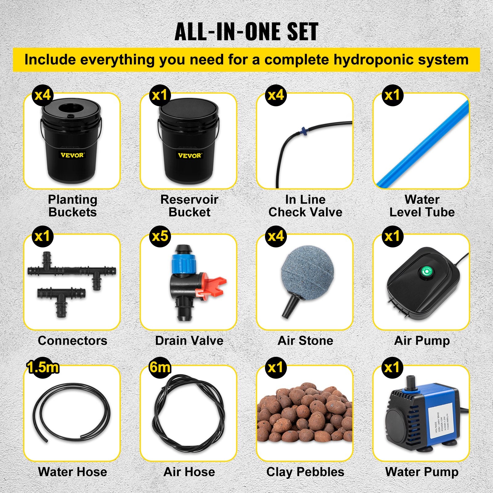 DWC Hydroponic System 5 Gallon 5 Buckets Grow Kit Pump Air Stone