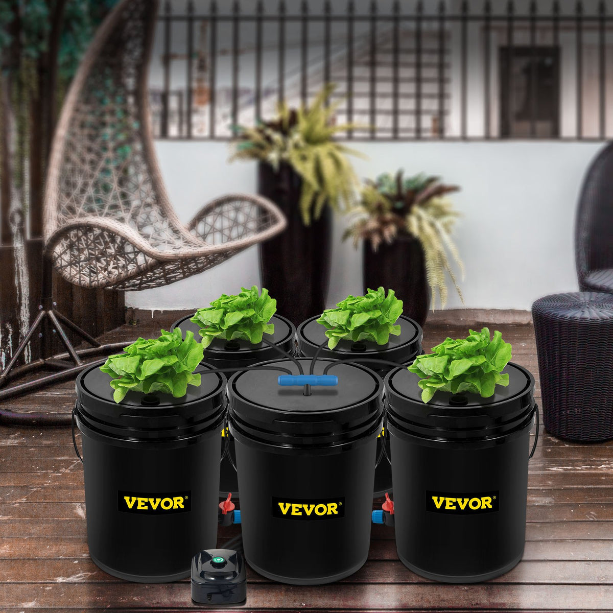 DWC Hydroponic System 5 Gallon 5 Buckets Grow Kit Pump Air Stone