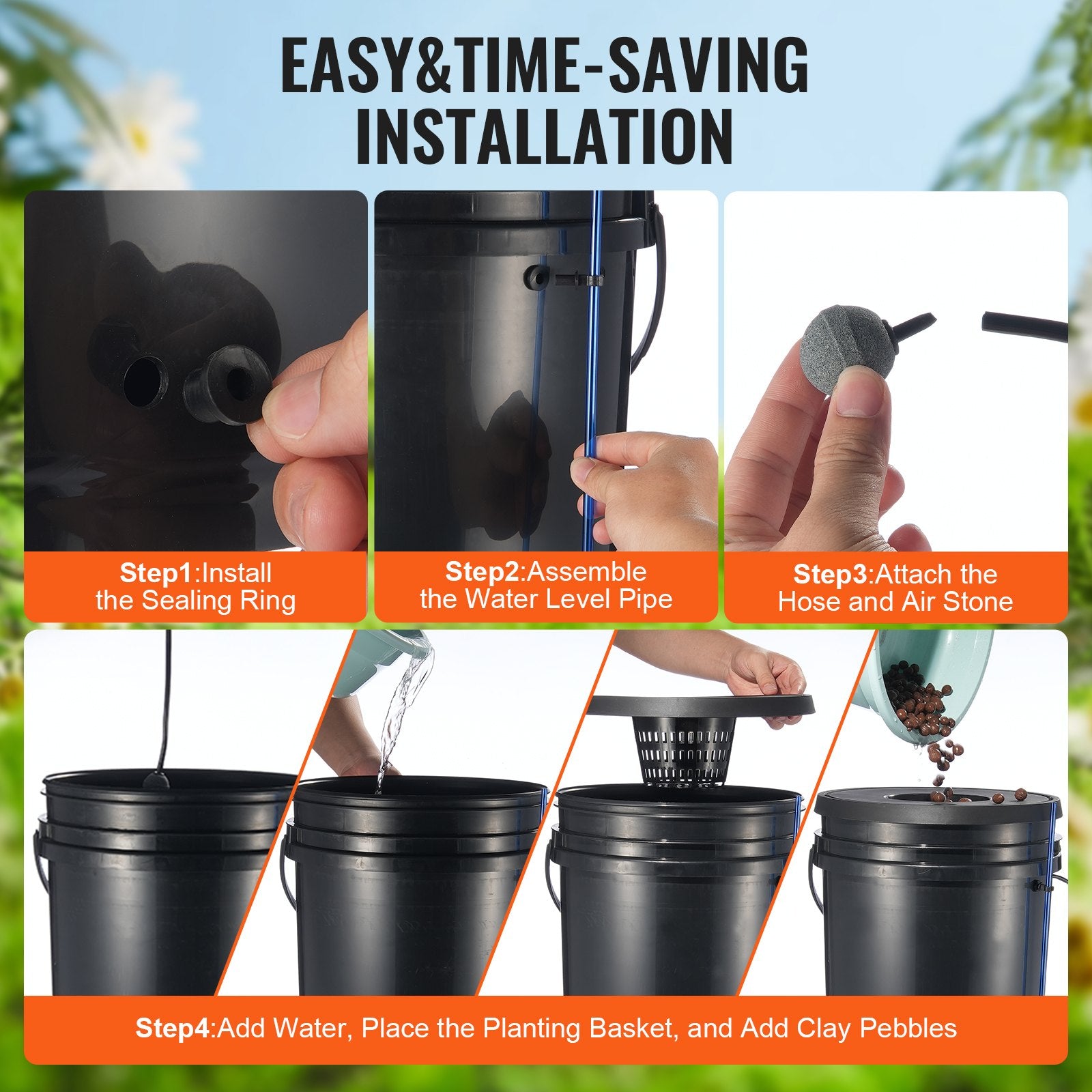 DWC Hydroponic Grow System 5-Gallon 8 Buckets Deep Water Culture Air Pump