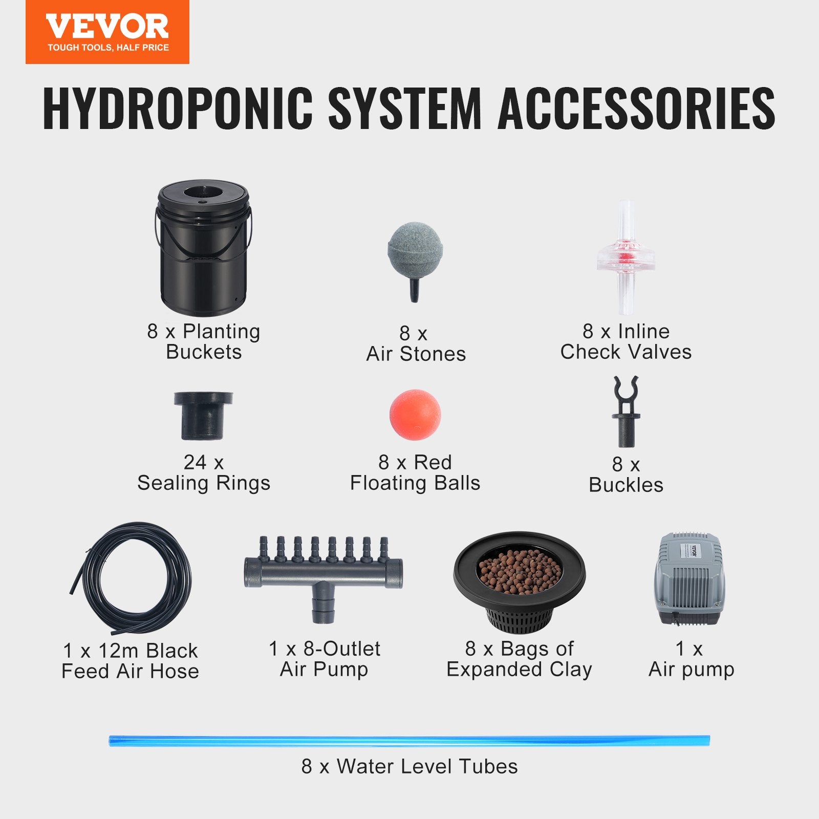 DWC Hydroponic Grow System 5-Gallon 8 Buckets Deep Water Culture Air Pump