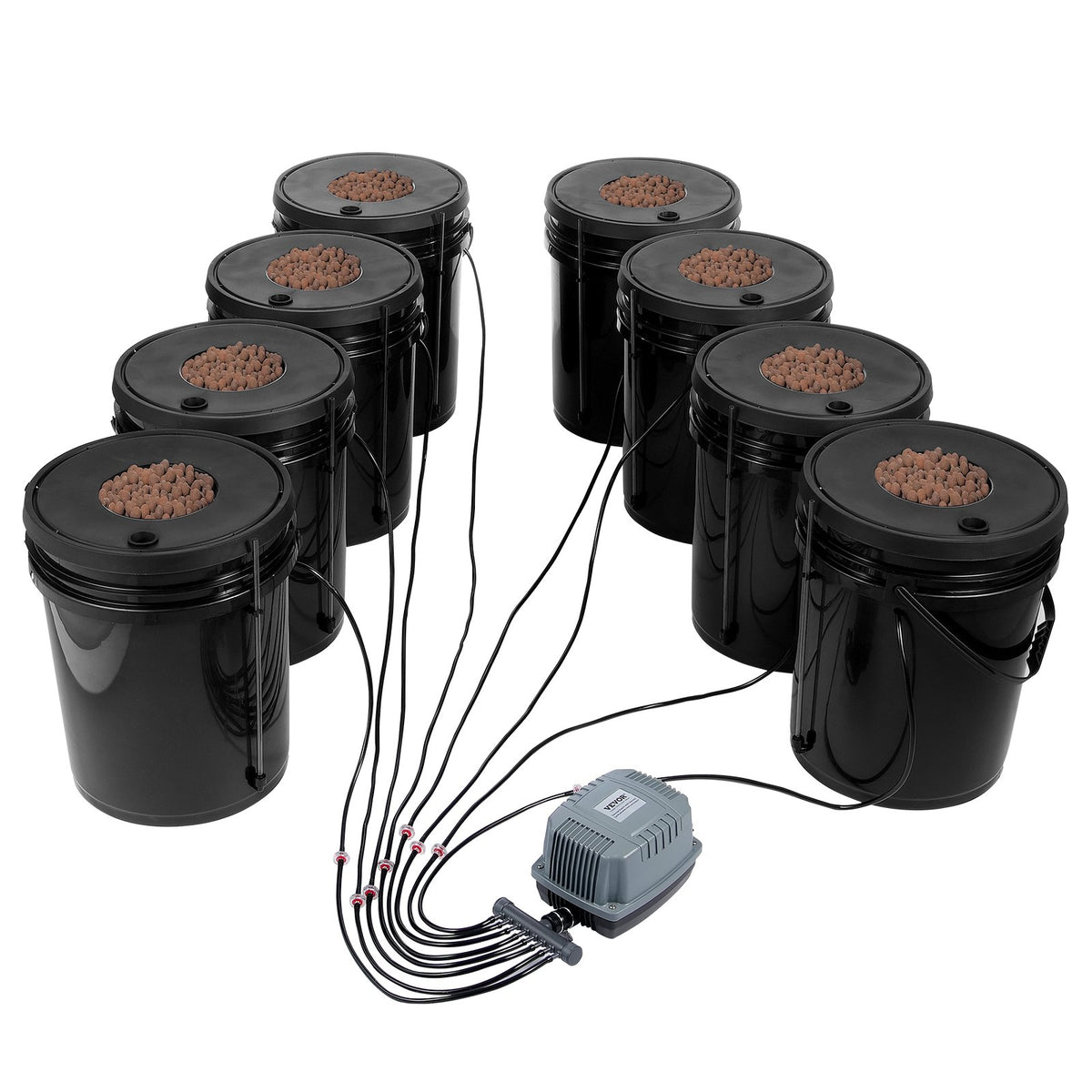 DWC Hydroponic Grow System 5-Gallon 8 Buckets Deep Water Culture Air Pump
