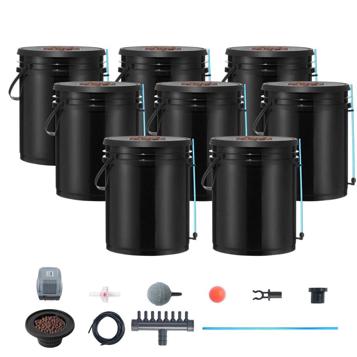 DWC Hydroponic Grow System 5-Gallon 8 Buckets Deep Water Culture Air Pump