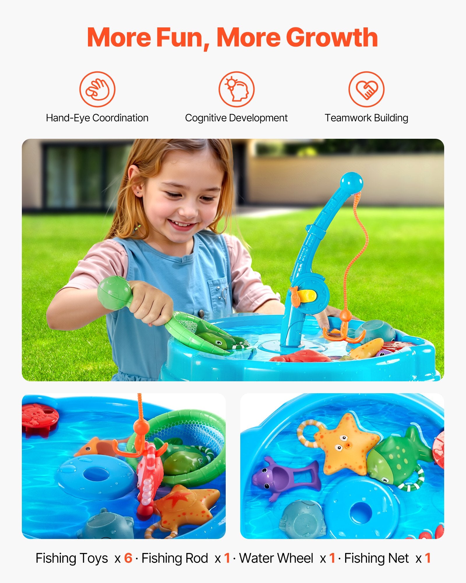 Water Table for Toddlers Kids Sensory Fish 'n Splash Playset 9PCS Accessories