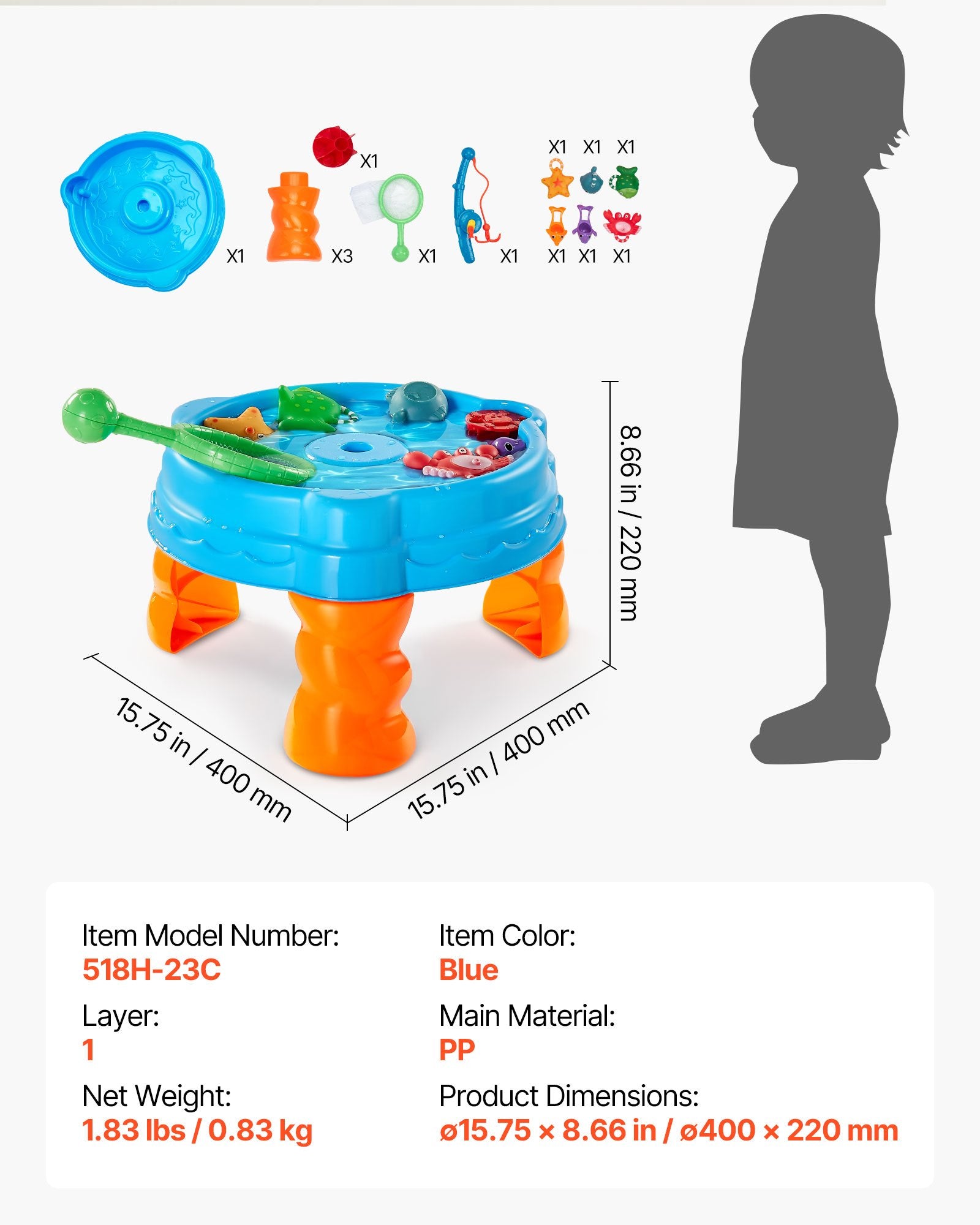 Water Table for Toddlers Kids Sensory Fish 'n Splash Playset 9PCS Accessories