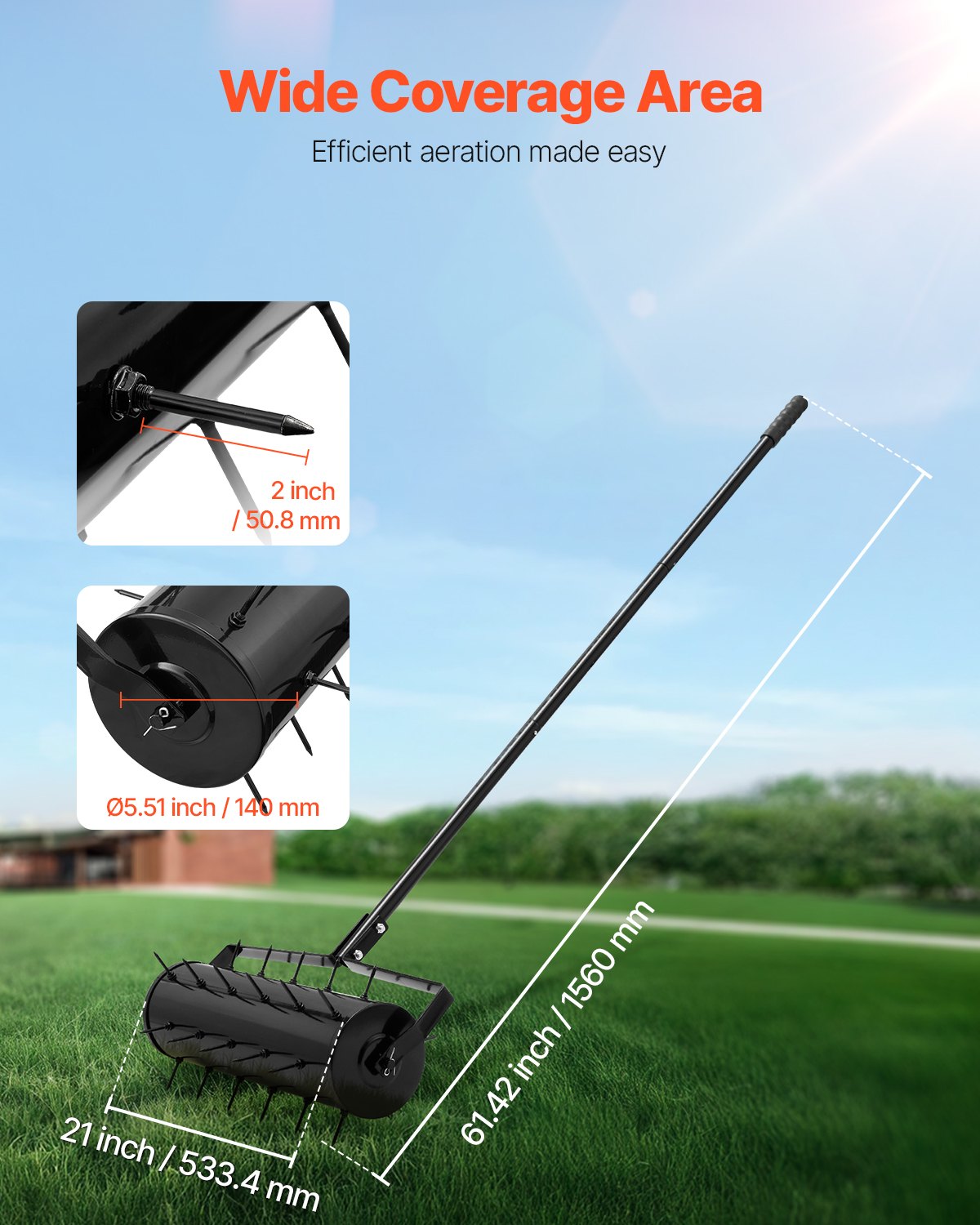Manual Rolling Lawn Aerator Spike Tool Push Roller Heavy Duty Yard