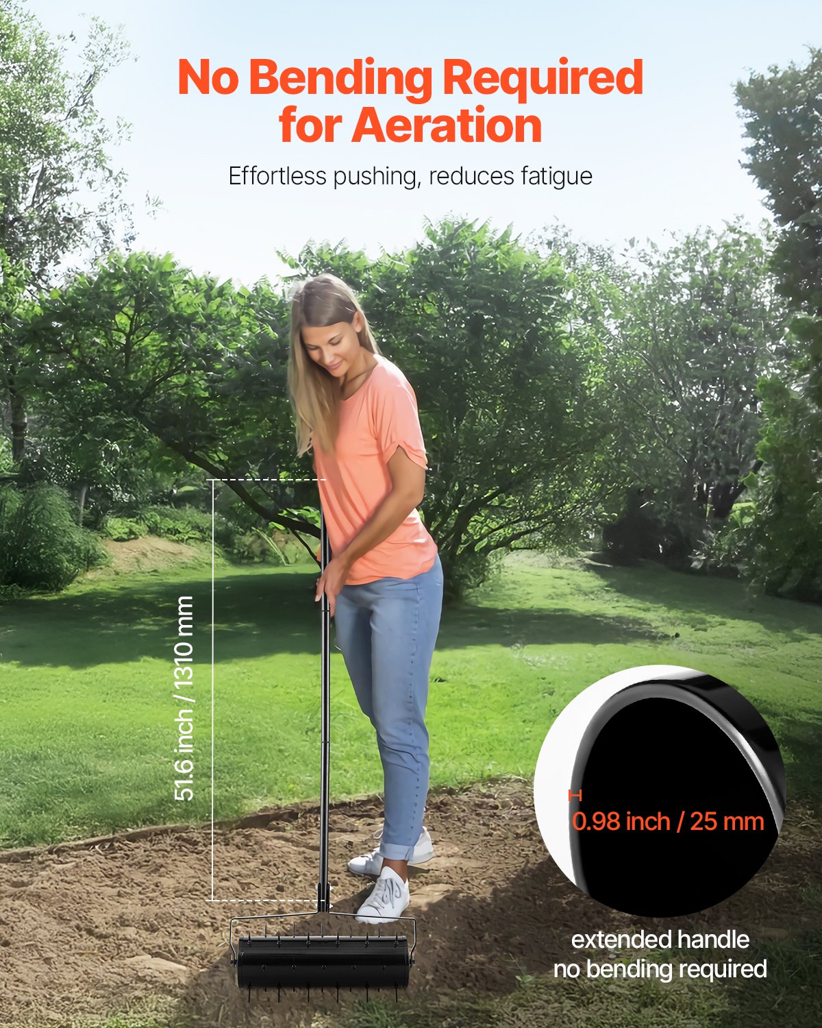 Manual Rolling Lawn Aerator Spike Tool Push Roller Heavy Duty Yard