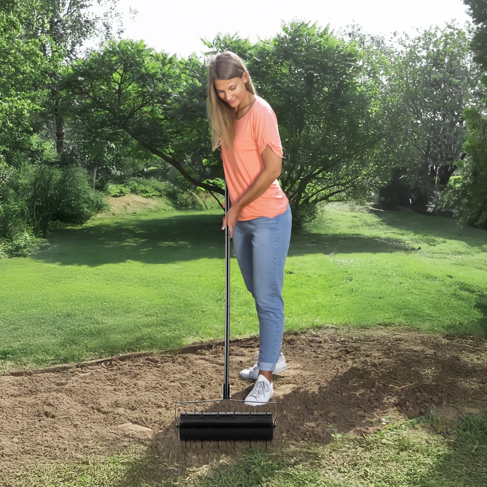 Manual Rolling Lawn Aerator Spike Tool Push Roller Heavy Duty Yard