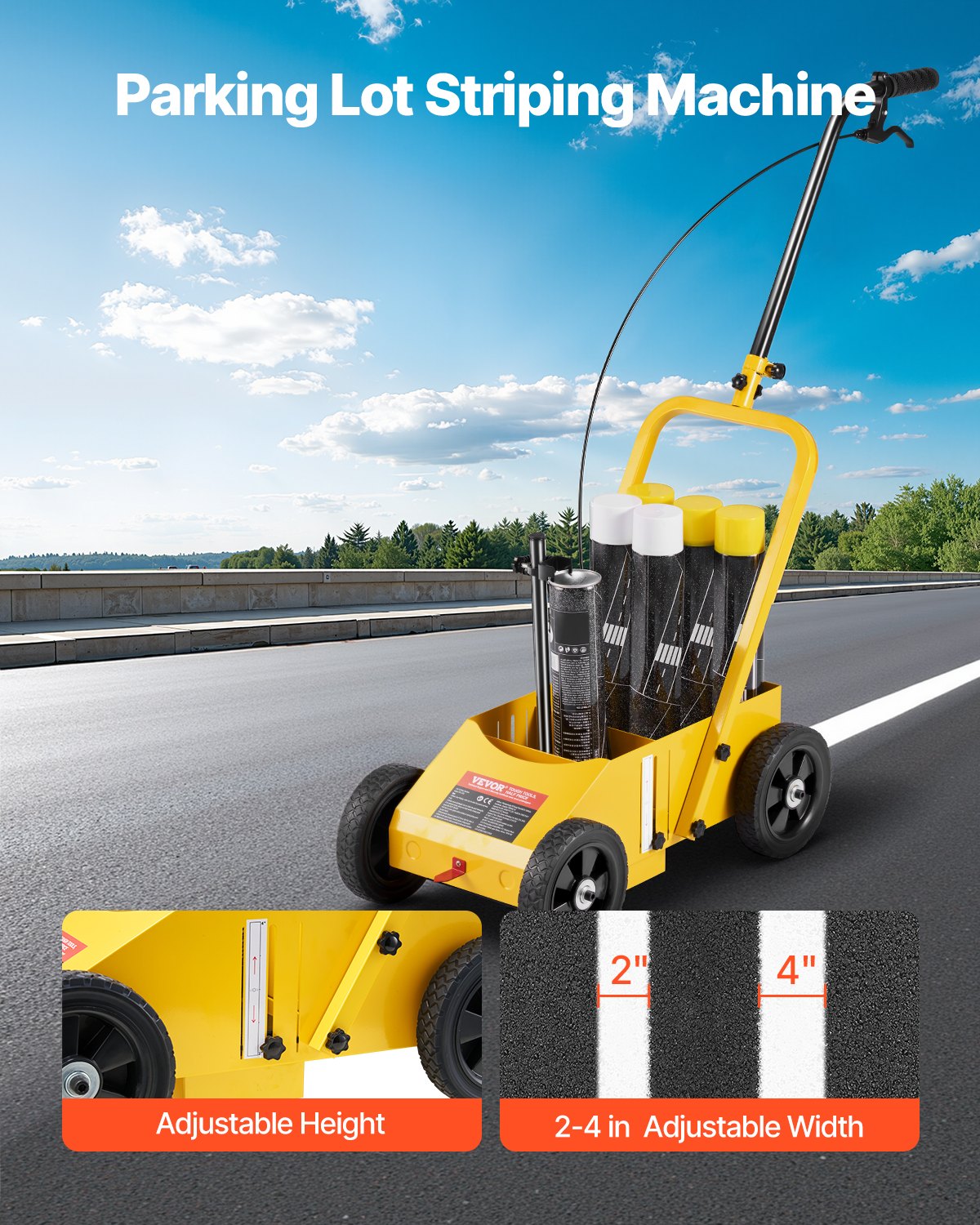 Striping Line Marking Machine 610x330x900mm, 4-Wheel, Heavy Duty, Yellow