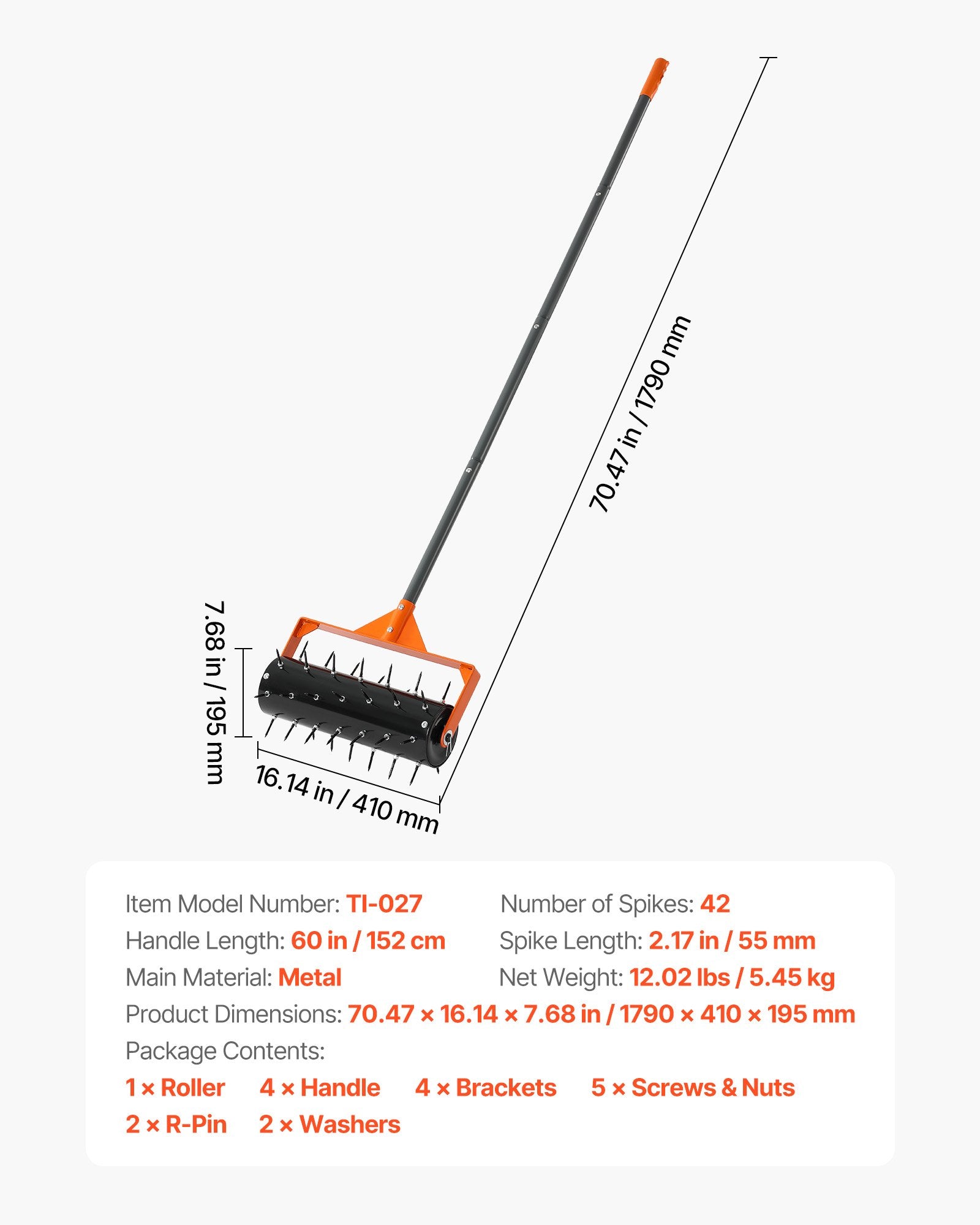 Manual Rolling Lawn Aerator Spike Tool Push Roller Heavy Duty Yard