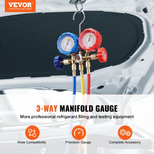 VEVOR AC Manifold Gauge Set 3 Way for Car Auto Freon Charging Evacuation