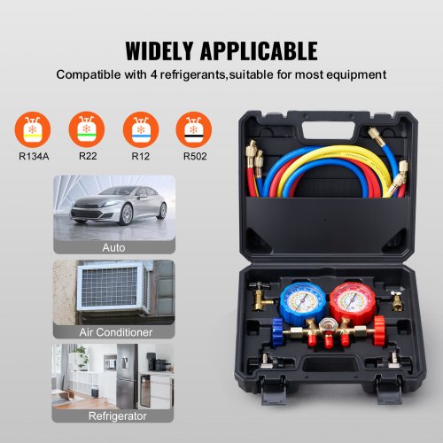 VEVOR AC Manifold Gauge Set 3 Way for Car Auto Freon Charging Evacuation