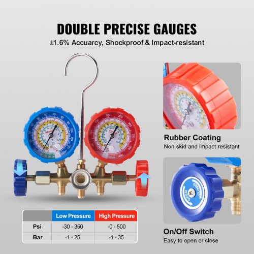 VEVOR AC Manifold Gauge Set 3 Way for Car Auto Freon Charging Evacuation