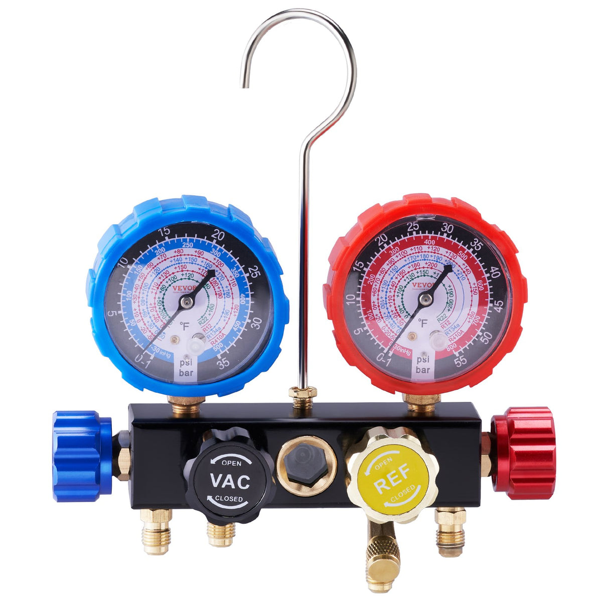 4-Way AC Manifold Gauge Kit for Car Freon Charging & Evacuation with Hoses