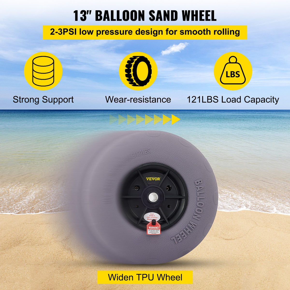 Balloon Beach Wheels Replacement 13" TPU Tires 121lbs Load Capacity