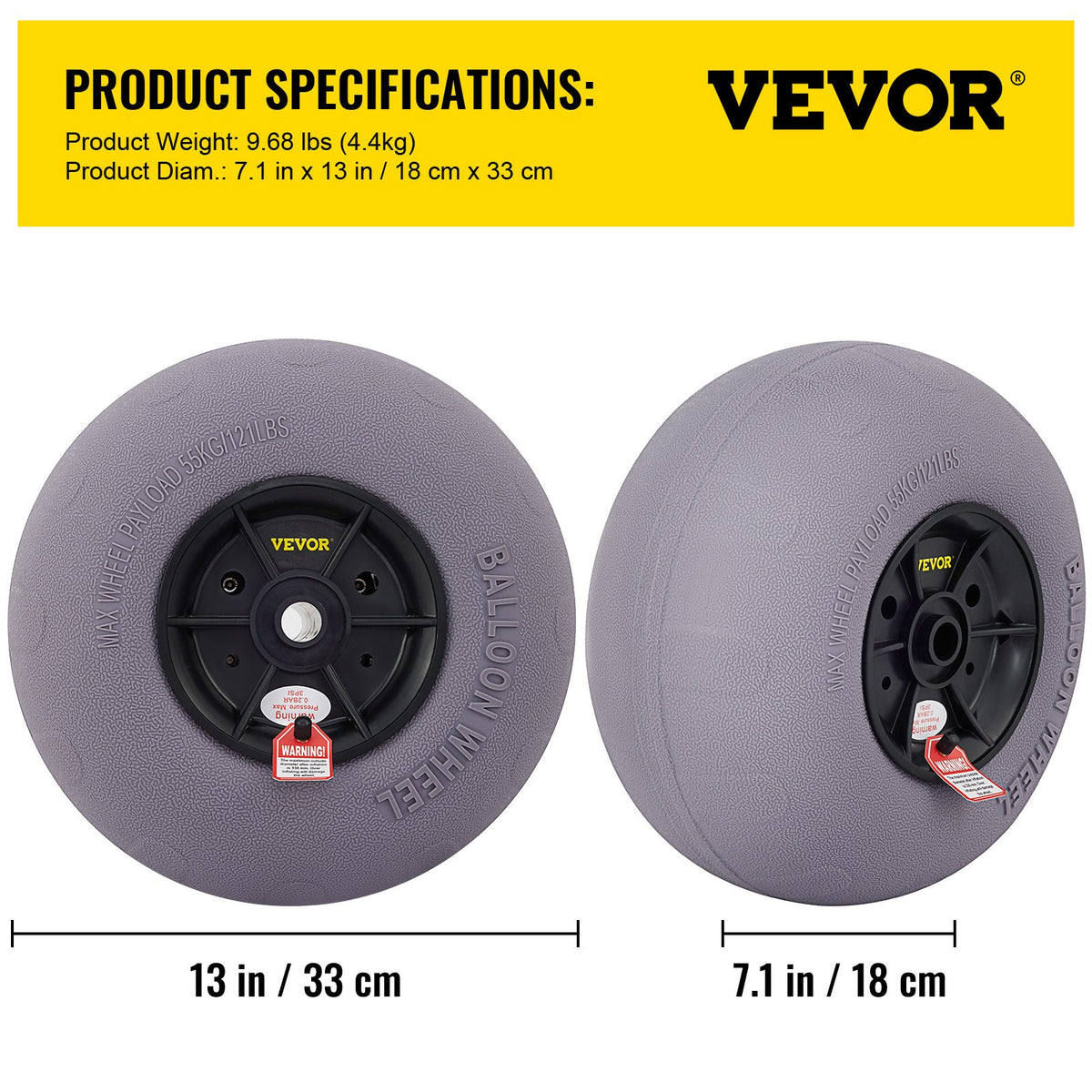 Balloon Beach Wheels Replacement 13" TPU Tires 121lbs Load Capacity