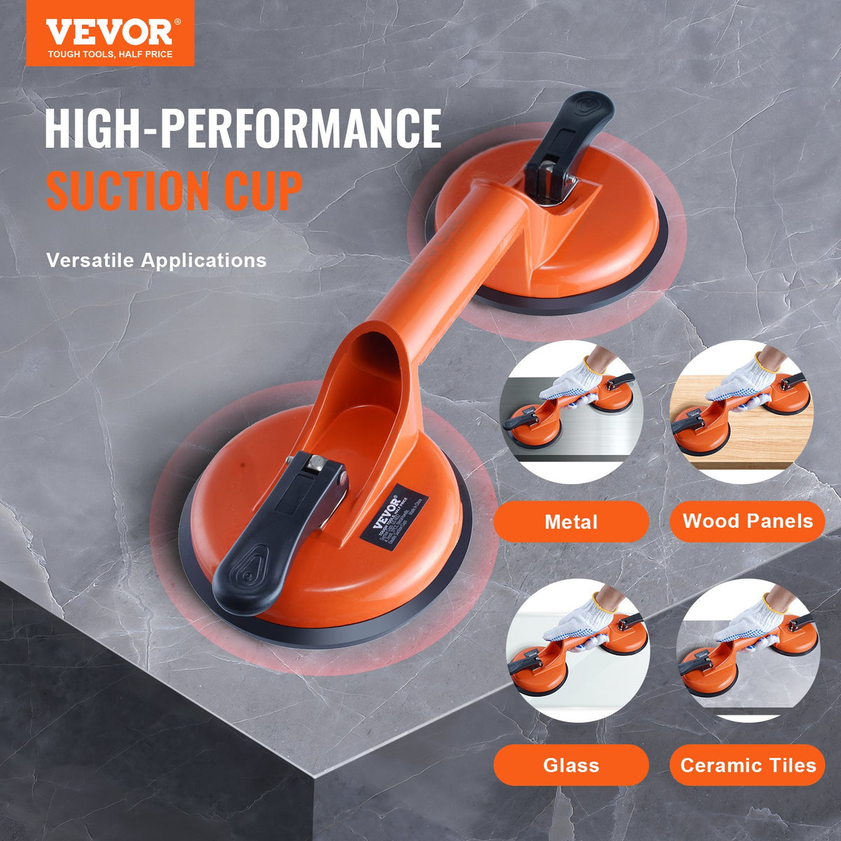 Glass Suction Cup 2-Pack 119mm 150KG Aluminum Handle Lifter Glass and Panels