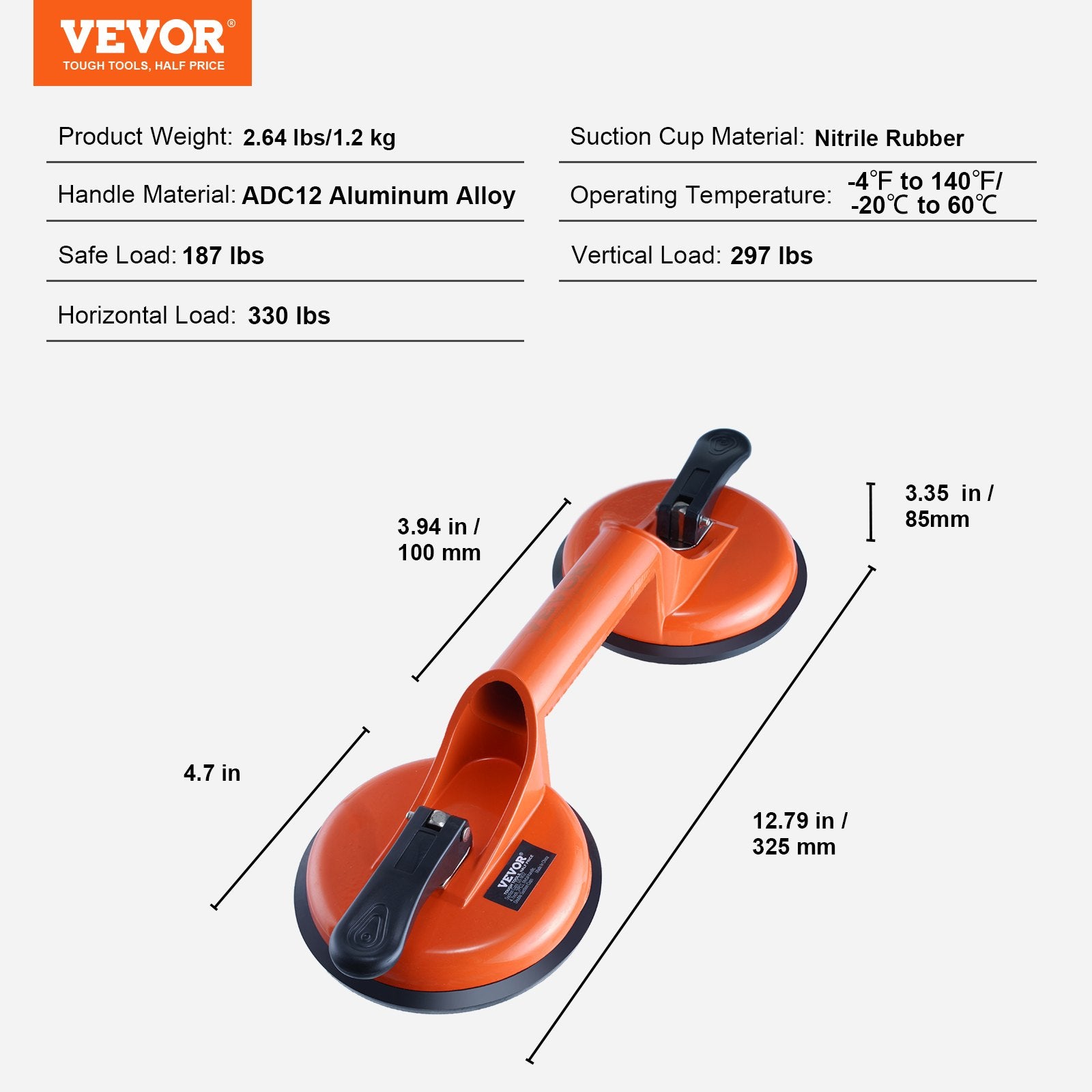 Glass Suction Cup 2-Pack 119mm 150KG Aluminum Handle Lifter Glass and Panels