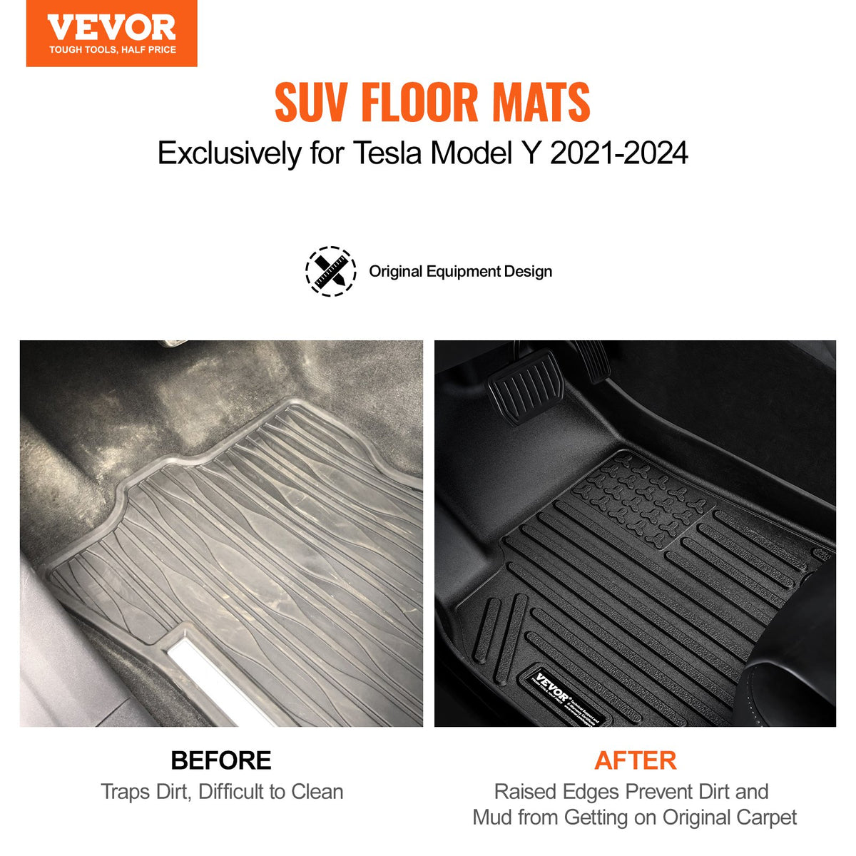 3 Front and 2nd Row Liners All-Weather TPE Floor Mats for Tesla