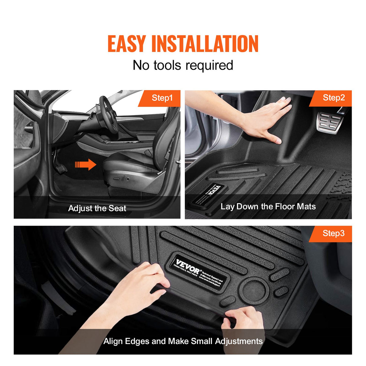 3 Front and 2nd Row Liners All-Weather TPE Floor Mats for Tesla