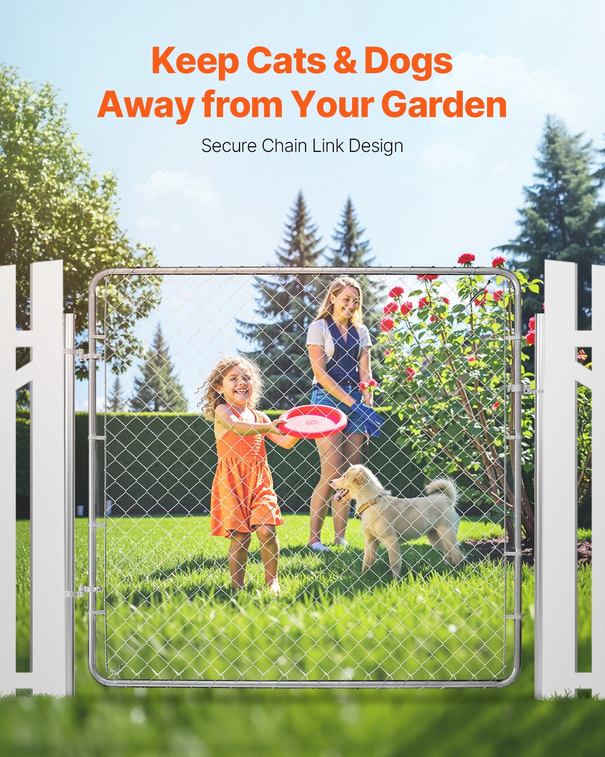183 x 178cm Chain Link Fence Adjustable Galvanized Garden Gate