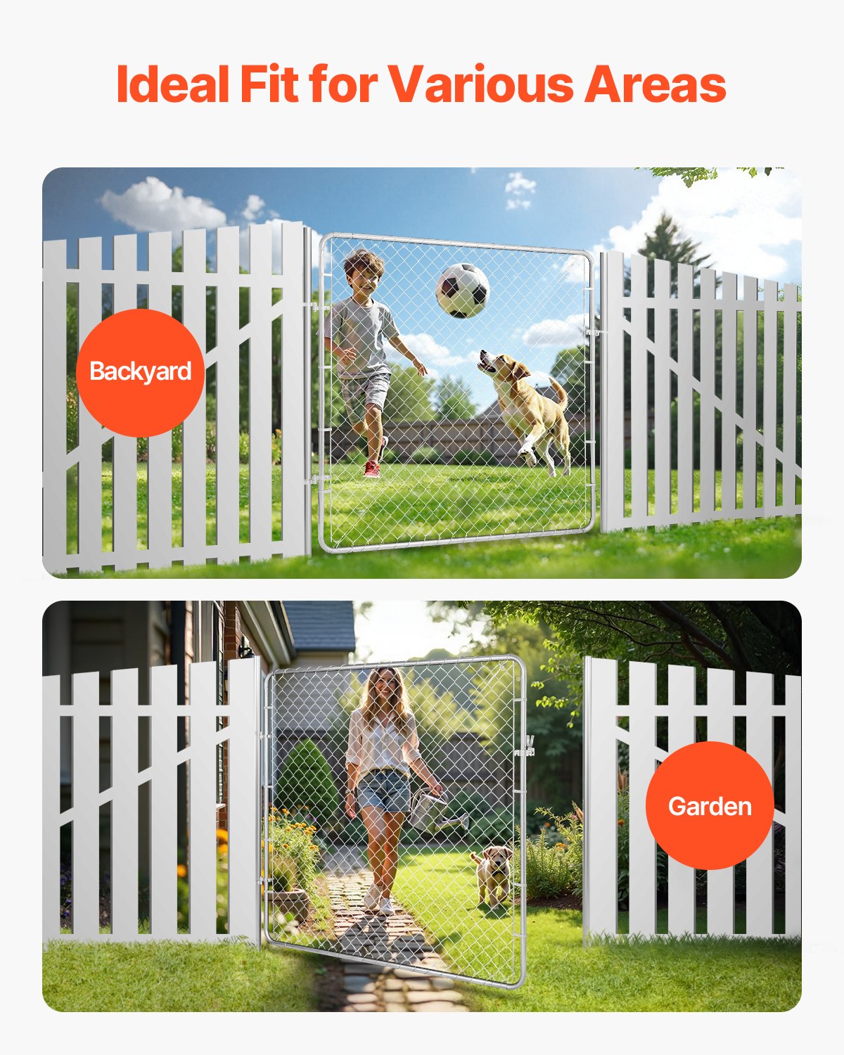 183 x 178cm Chain Link Fence Adjustable Galvanized Garden Gate