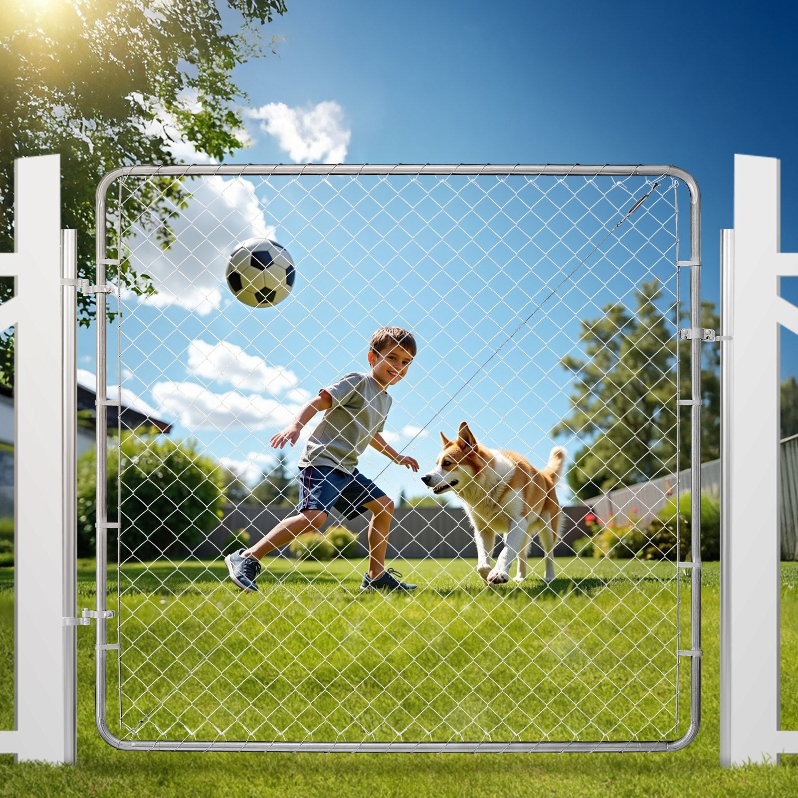 183 x 178cm Chain Link Fence Adjustable Galvanized Garden Gate