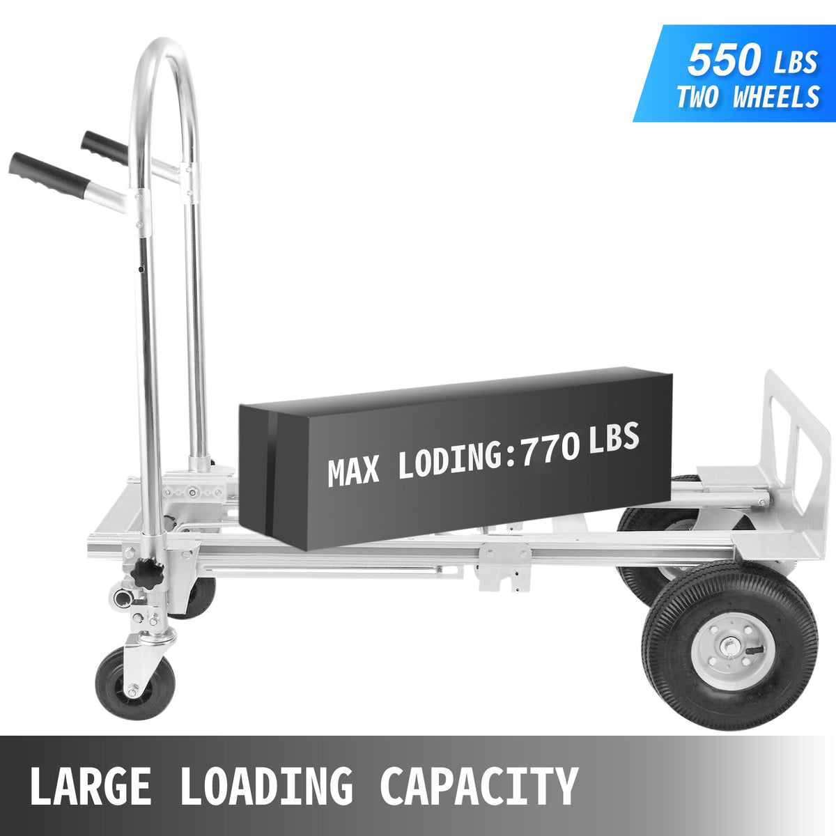 3-in-1 Aluminum Hand Truck 770LBS Folding Utility Cart with 2/4 Flat Free Wheels