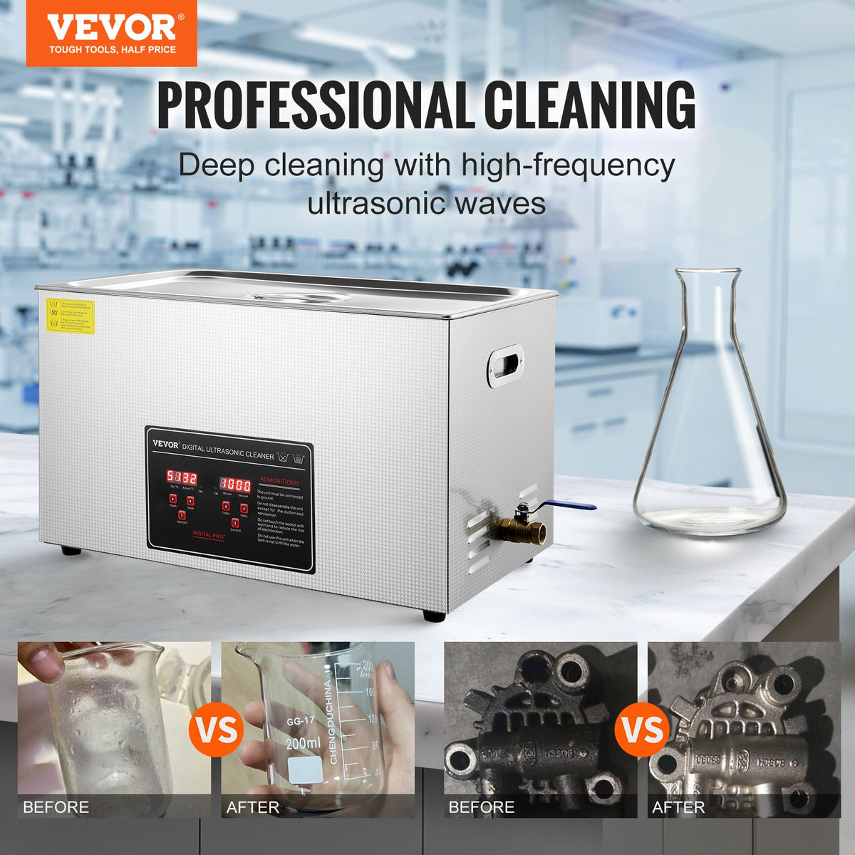 30L Ultrasonic Cleaner Digital Heated Stainless Steel for Jewelry Glasses Parts