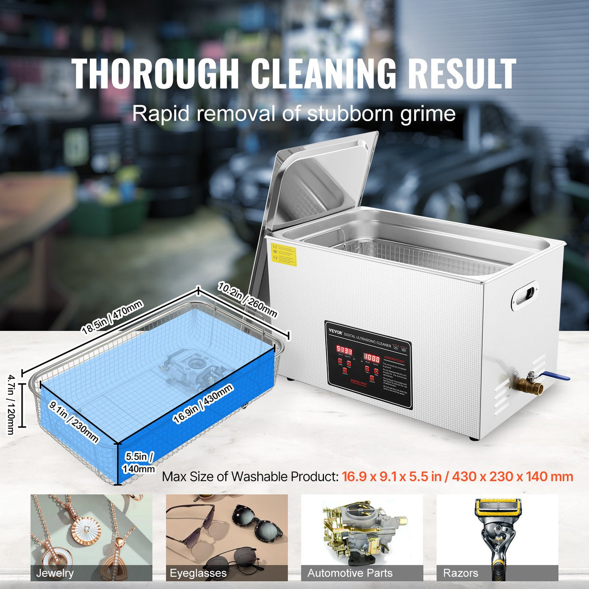 30L Ultrasonic Cleaner Digital Heated Stainless Steel for Jewelry Glasses Parts