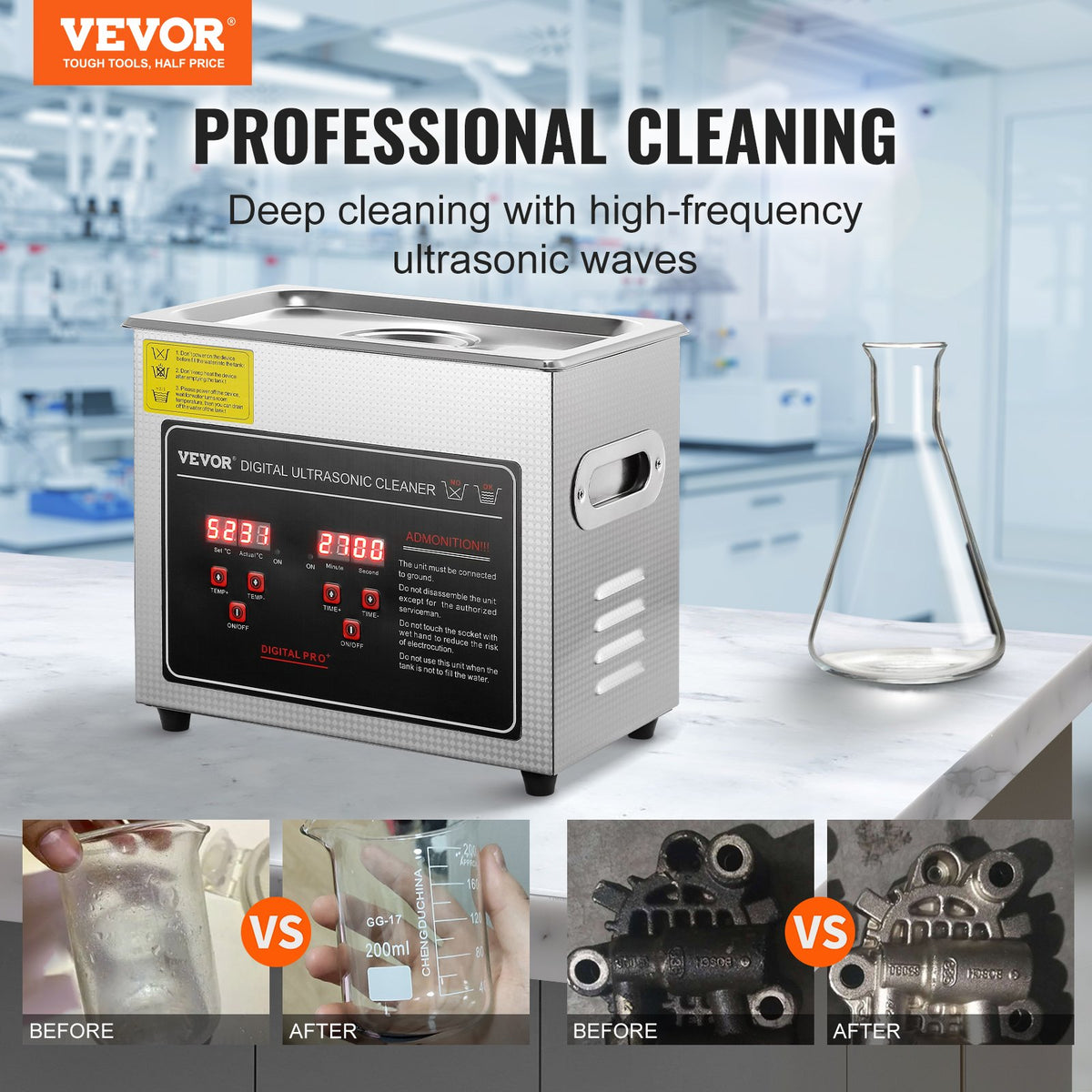 Ultrasonic Cleaner 3L Digital Timer Heater Stainless Steel Jewelry Glasses Watch