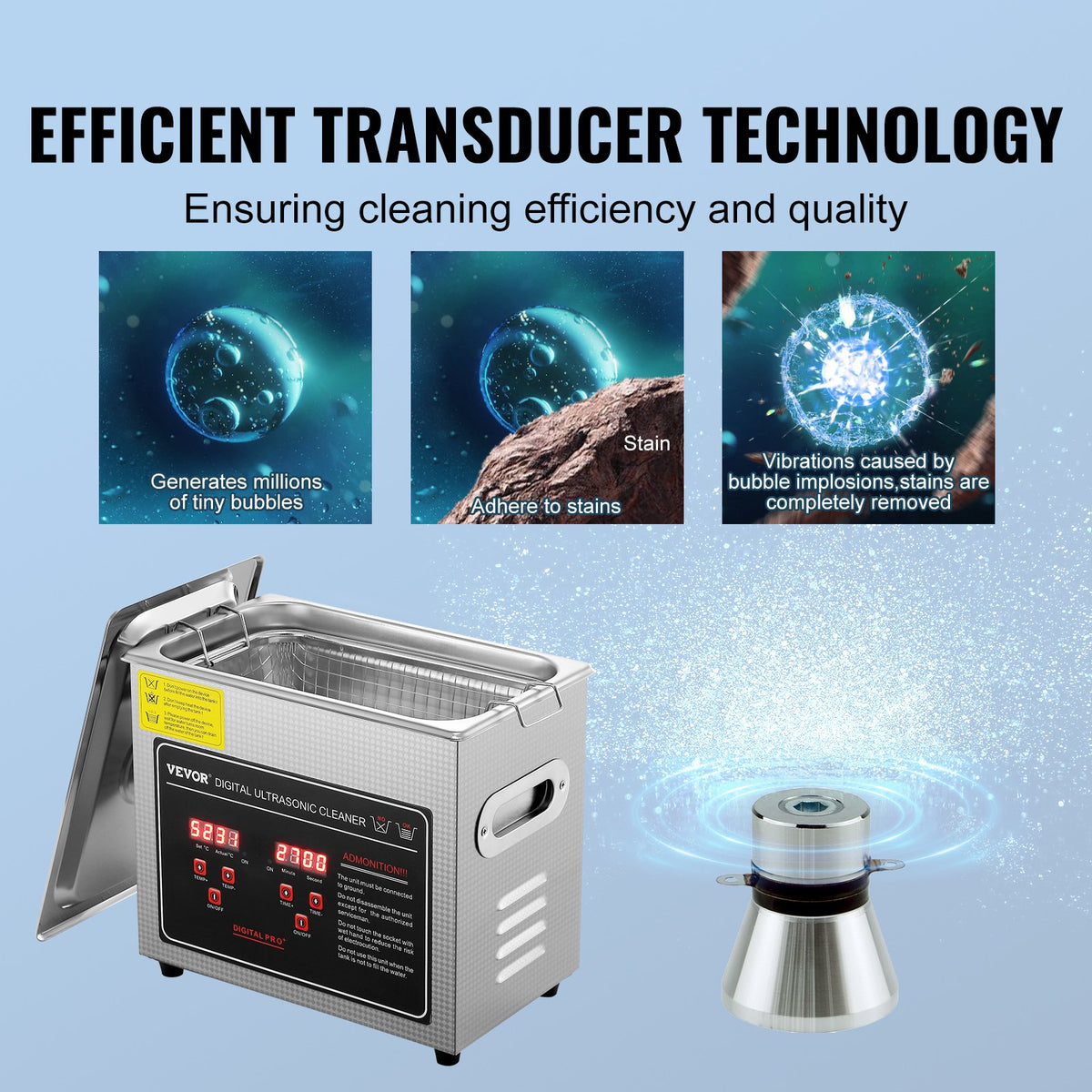 Ultrasonic Cleaner 3L Digital Timer Heater Stainless Steel Jewelry Glasses Watch