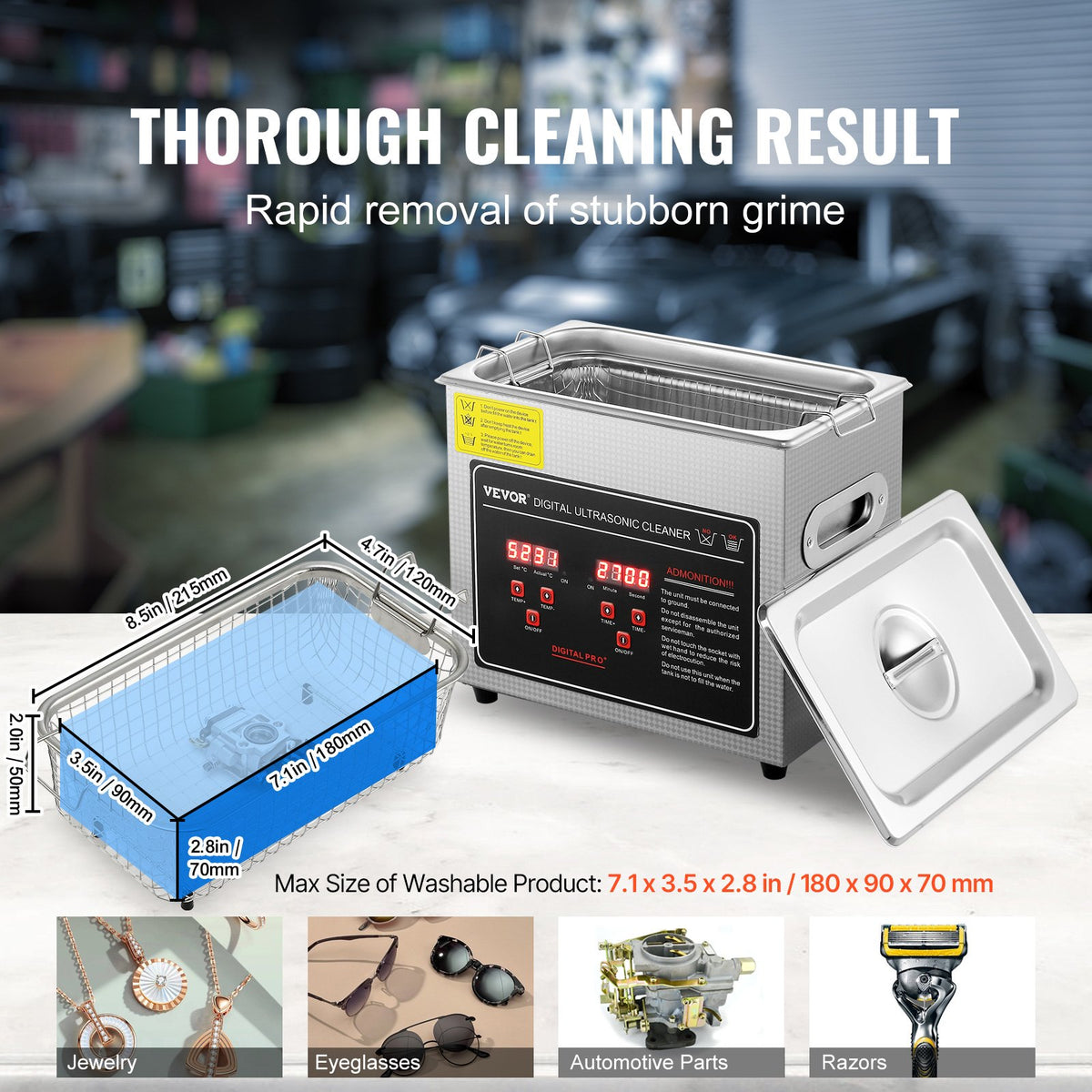 Ultrasonic Cleaner 3L Digital Timer Heater Stainless Steel Jewelry Glasses Watch