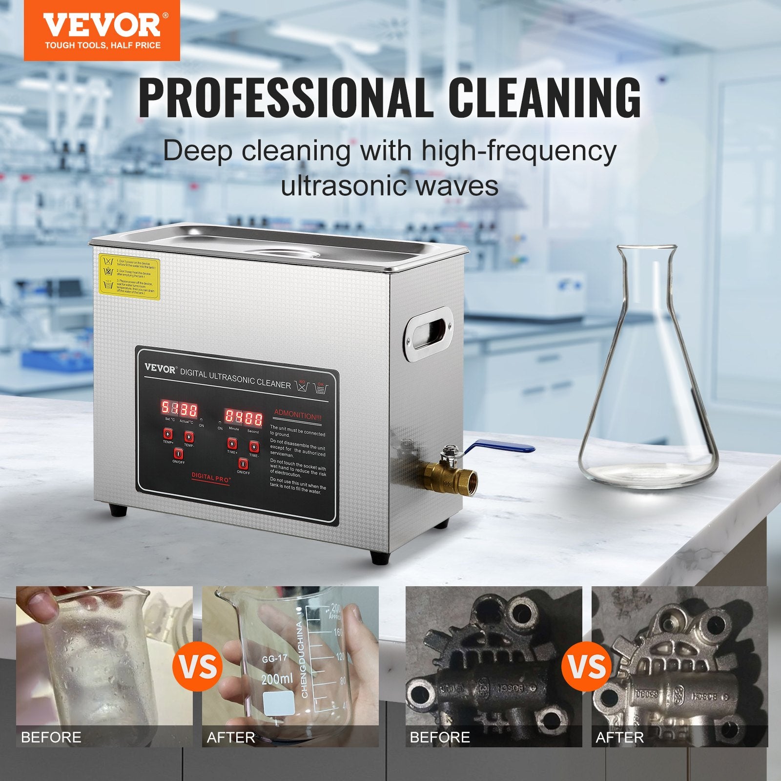 6L Ultrasonic Cleaner with Timer & Heater, Stainless Steel Jewelry & Small Parts Cleaner