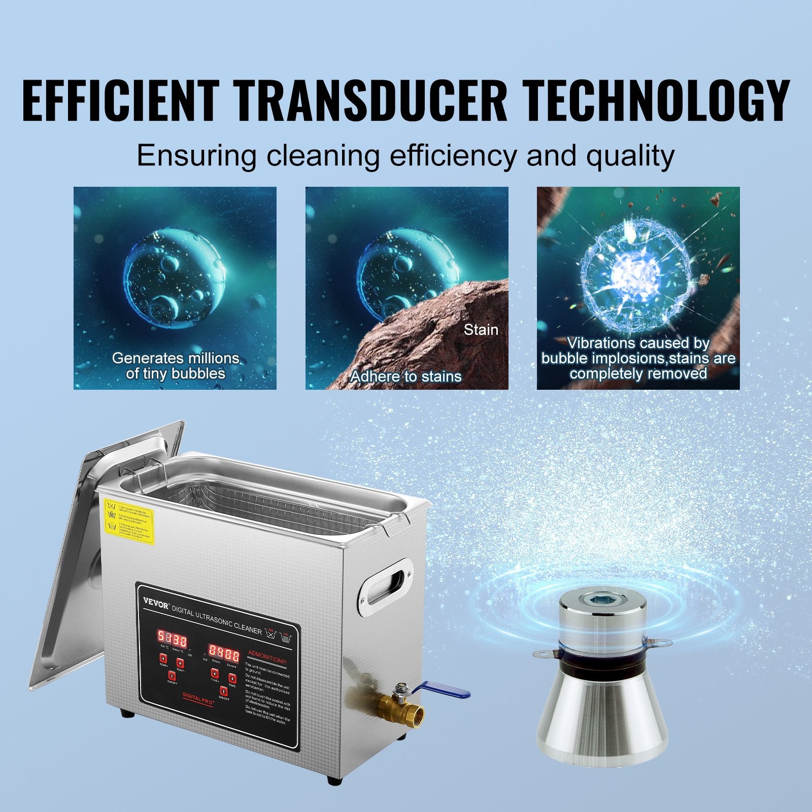 6L Ultrasonic Cleaner with Timer & Heater, Stainless Steel Jewelry & Small Parts Cleaner