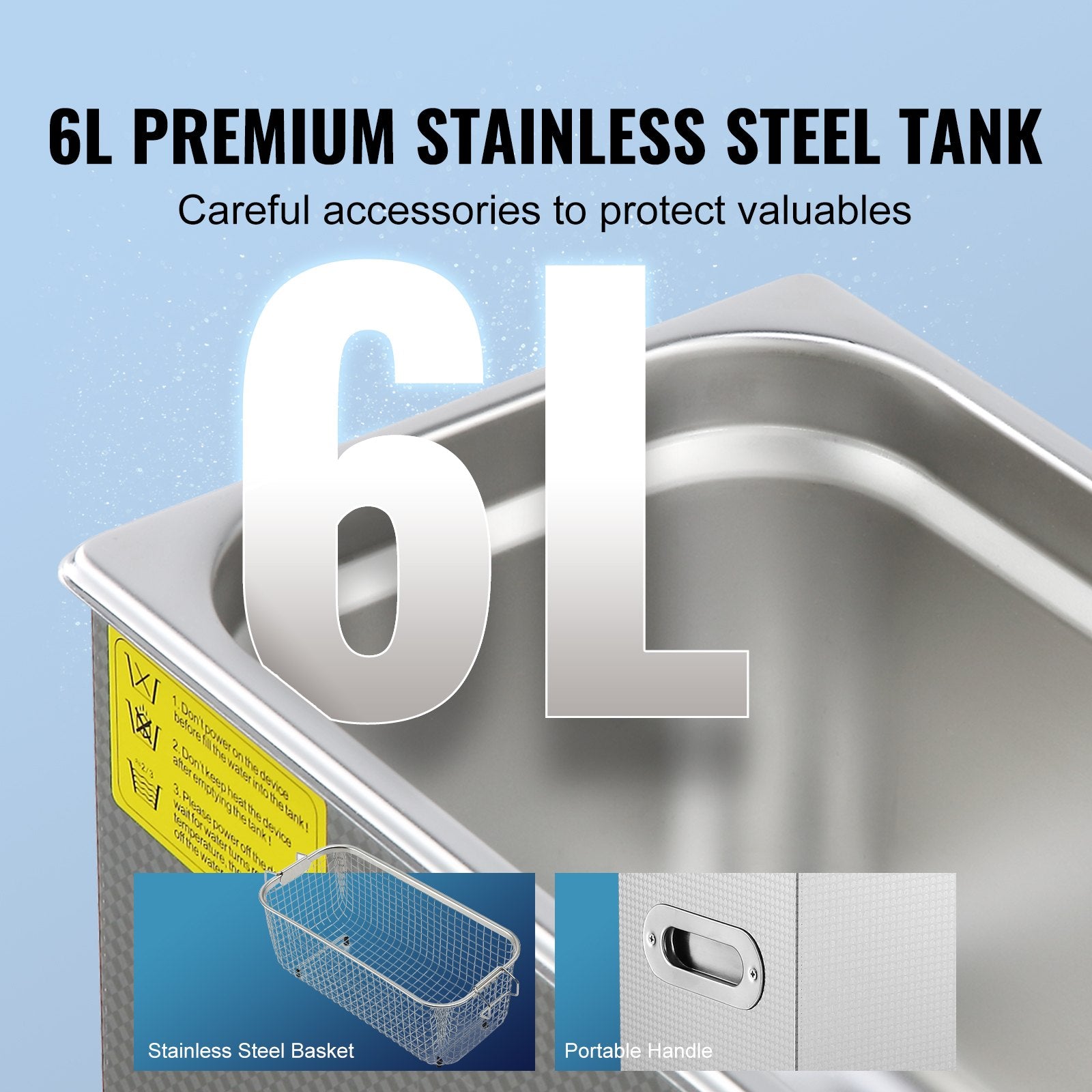 6L Ultrasonic Cleaner with Timer & Heater, Stainless Steel Jewelry & Small Parts Cleaner
