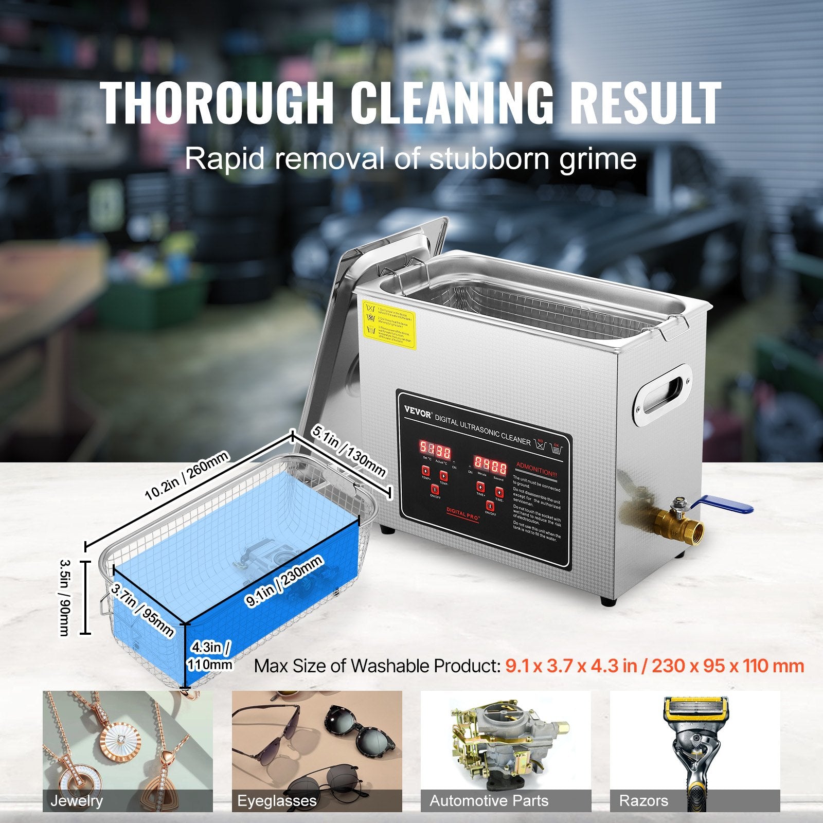 6L Ultrasonic Cleaner with Timer & Heater, Stainless Steel Jewelry & Small Parts Cleaner