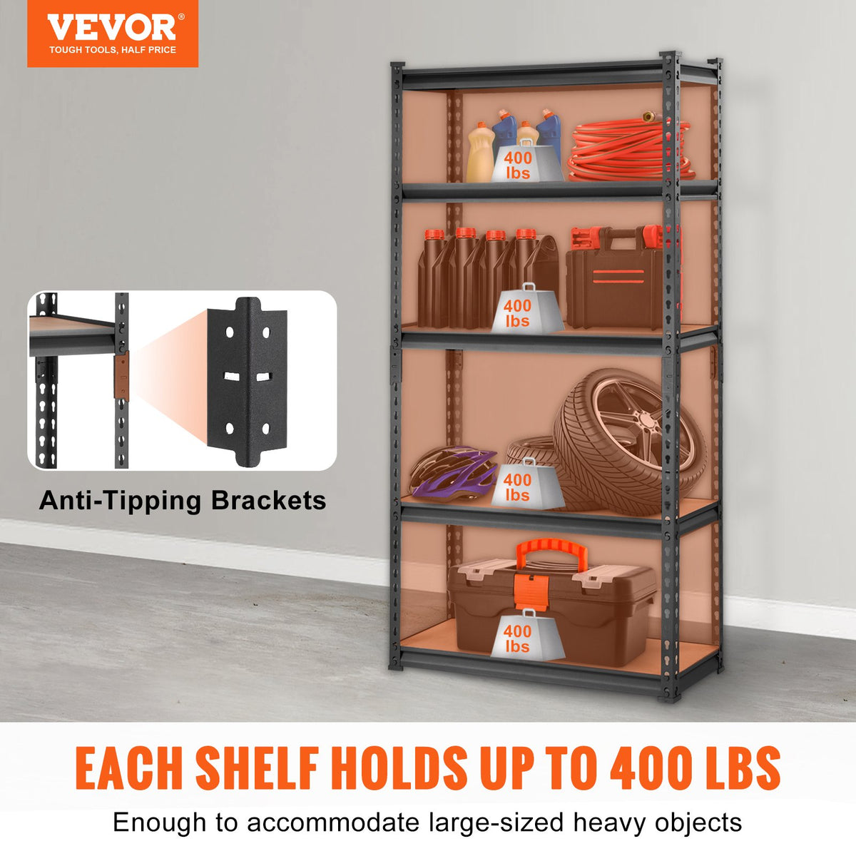 Storage Shelving Unit 5-Tier Heavy Duty Metal Garage Organizer Rack Black