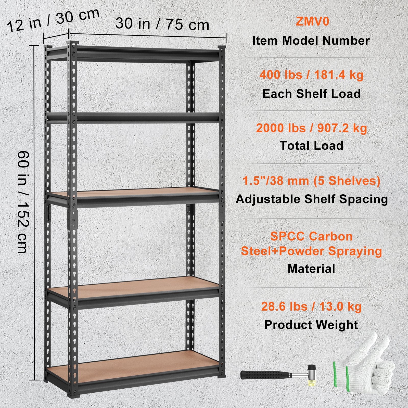 Storage Shelving Unit 5-Tier Heavy Duty Metal Garage Organizer Rack Black