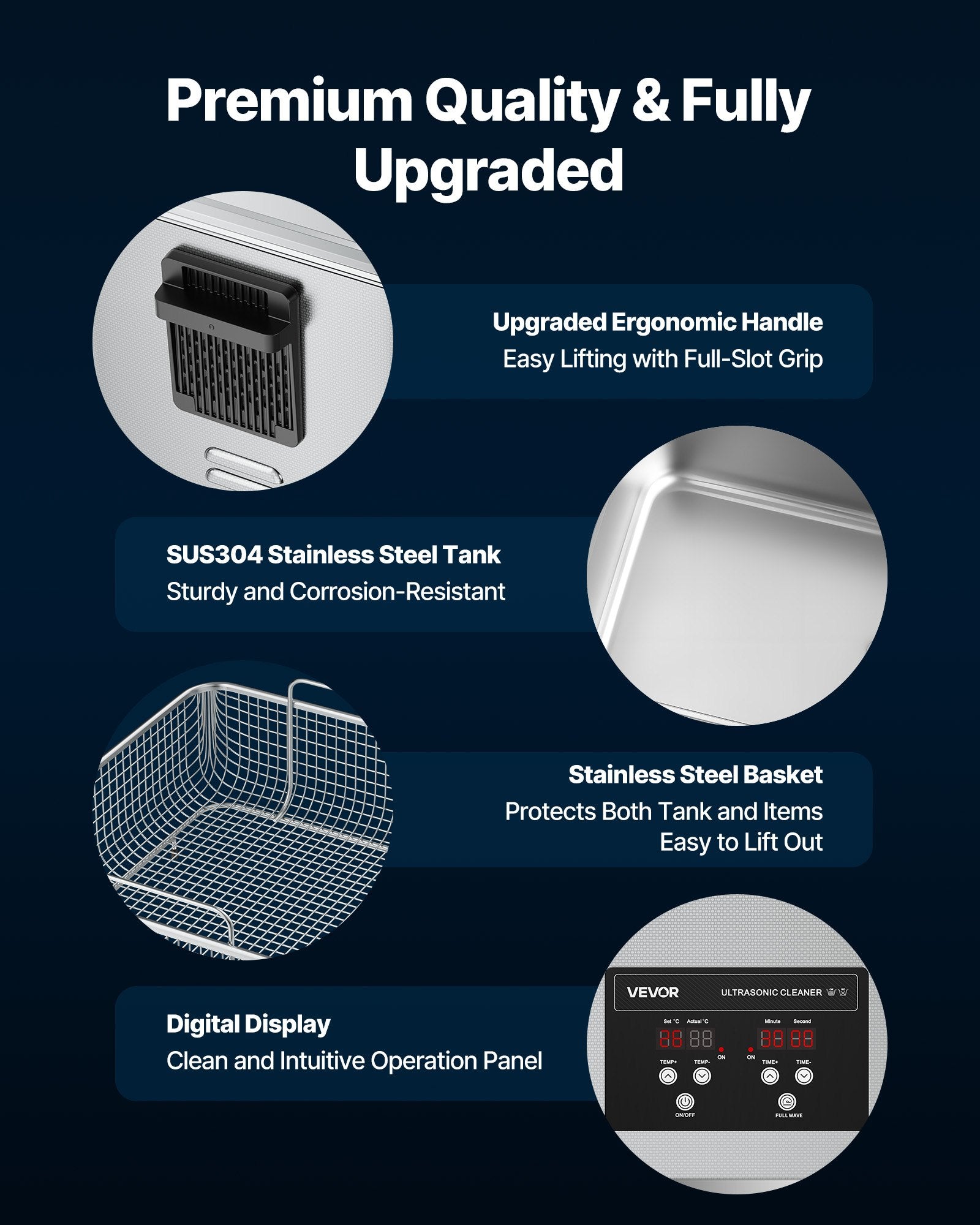 15L Ultrasonic Cleaner 240W 40kHz w/ Digital Display & Cleaning Basket