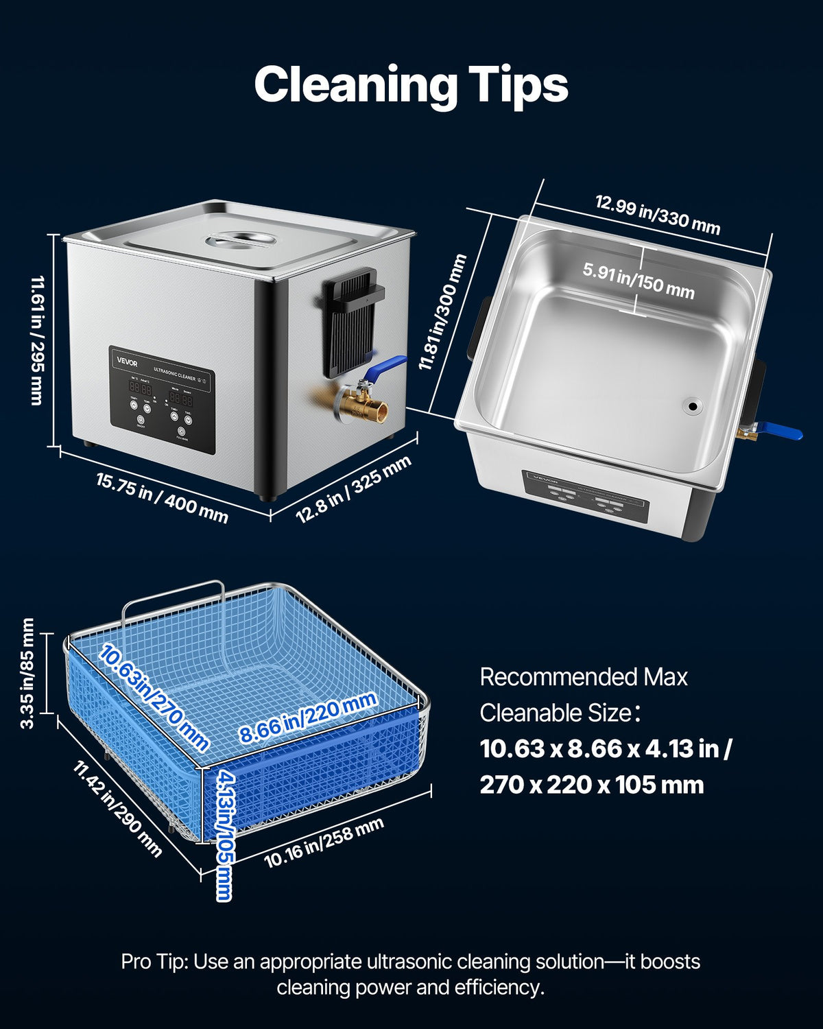 15L Ultrasonic Cleaner 240W 40kHz w/ Digital Display & Cleaning Basket