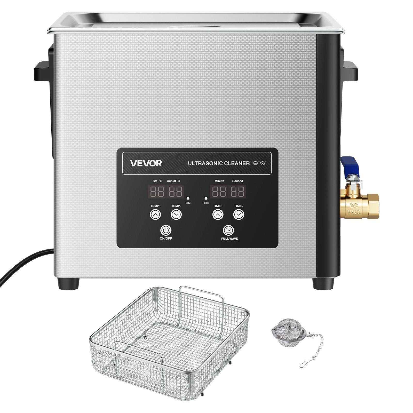 15L Ultrasonic Cleaner 240W 40kHz w/ Digital Display & Cleaning Basket
