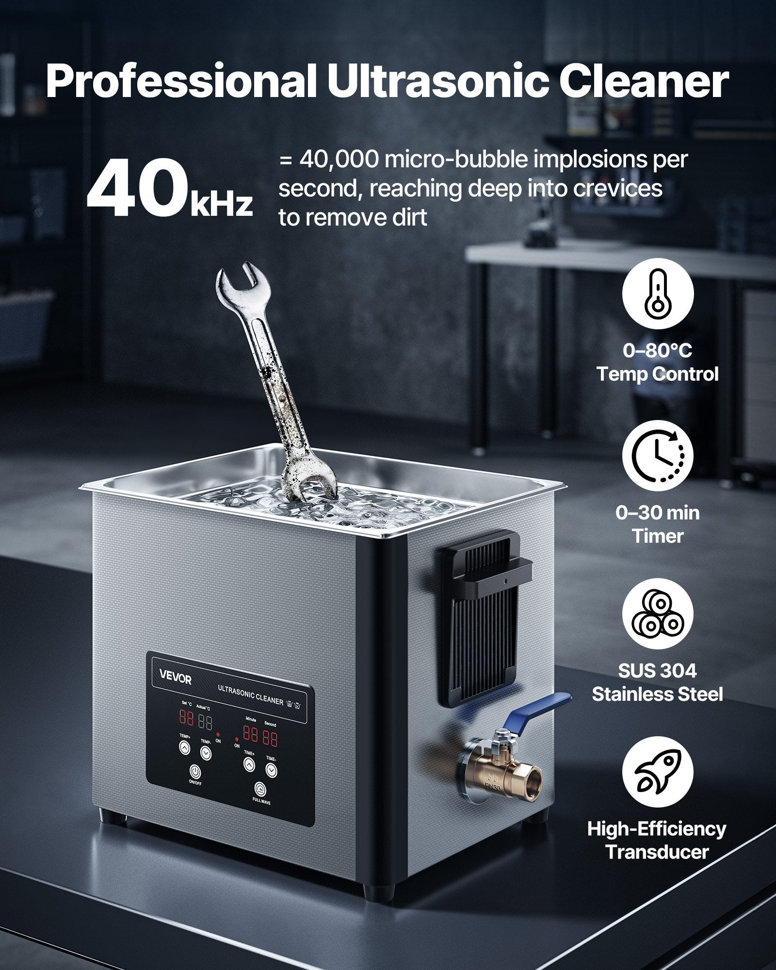 10L Ultrasonic Cleaner Digital Stainless Steel 40kHz for Jewelry Watches Coins
