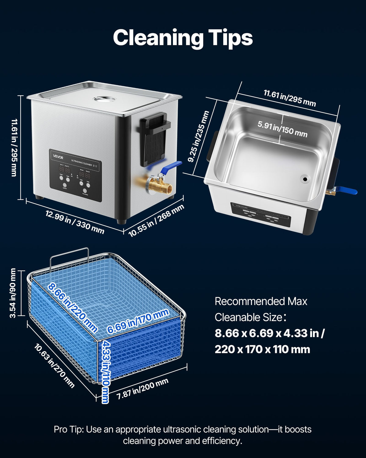 10L Ultrasonic Cleaner Digital Stainless Steel 40kHz for Jewelry Watches Coins