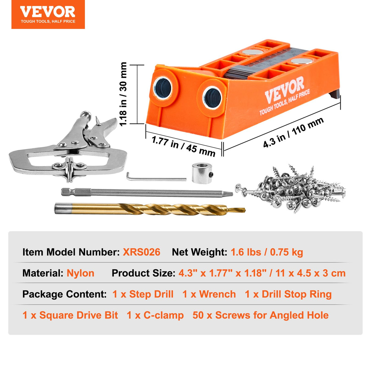 56PCS Pocket Hole Jig Kit w/ Clamp Drill Bit & Screws for Carpentry