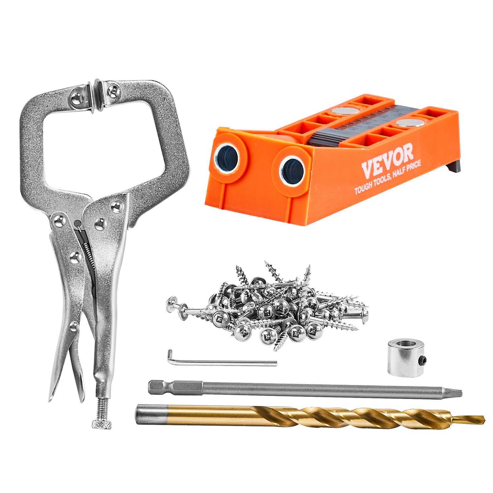 56PCS Pocket Hole Jig Kit w/ Clamp Drill Bit & Screws for Carpentry