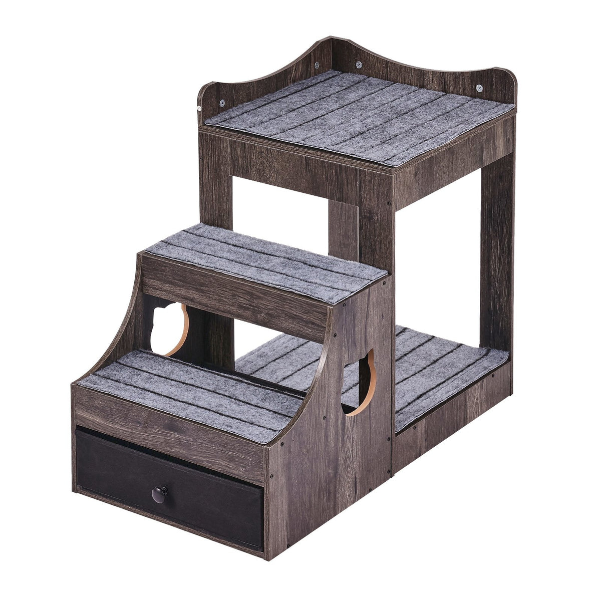 Pet Bunk Bed with Removable Stairs Window Perch Multi-Level Small Pet Gray