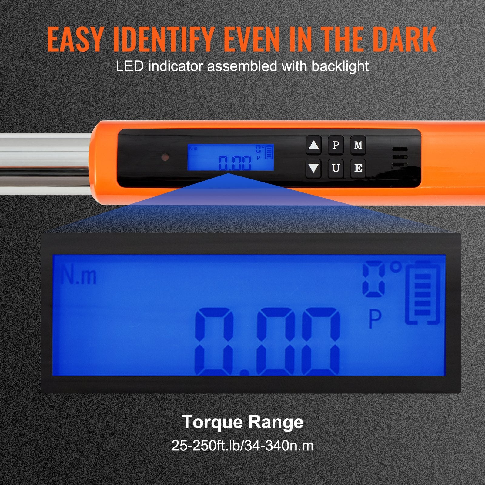 Digital Torque Wrench 1/2" Drive 25-250ft.lb 34-340Nm ±2% LED Buzzer Kit
