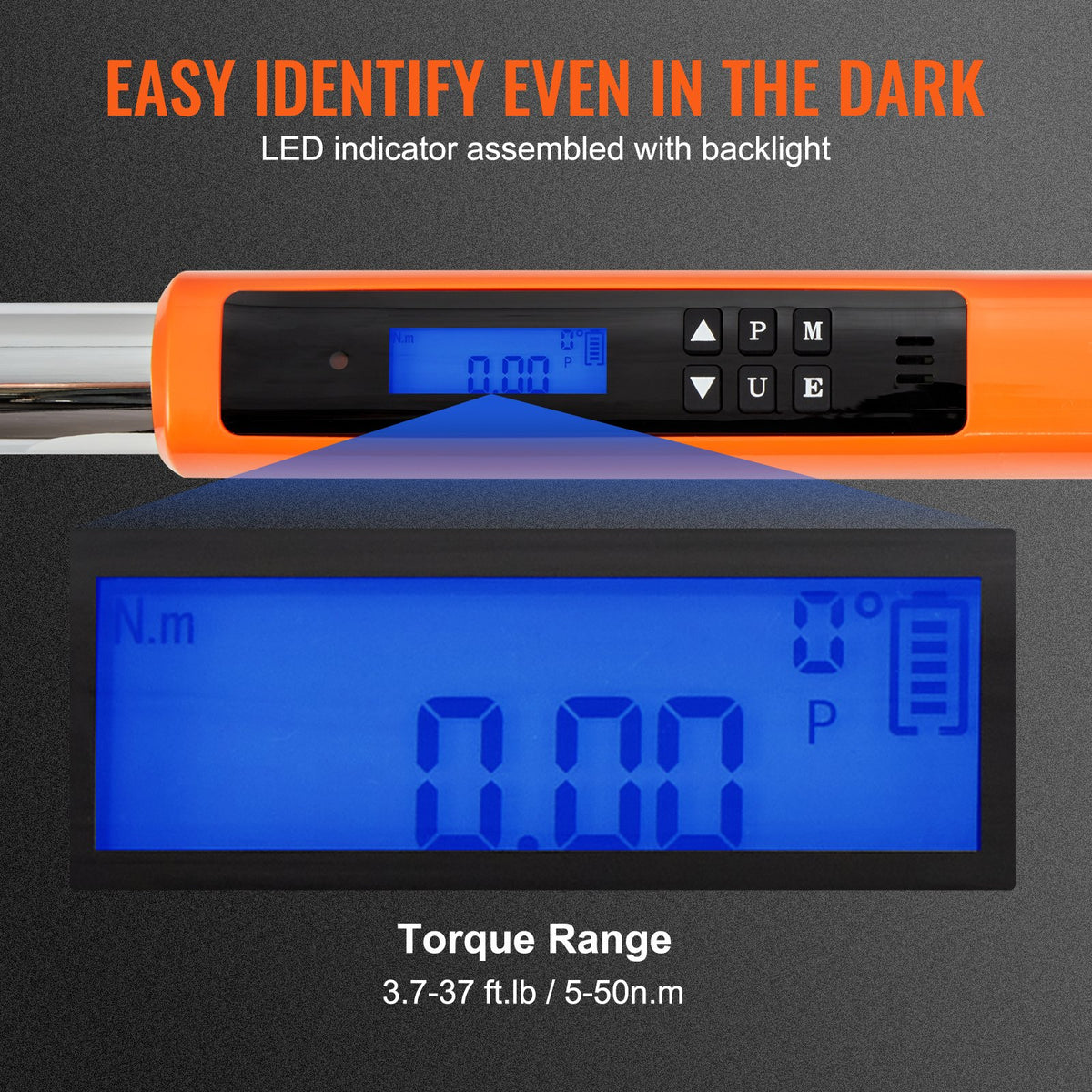 Torque Wrench Kit 3/8 Inch Digital 3.7-37 ft.lb 2% Accuracy 3-Mode LED