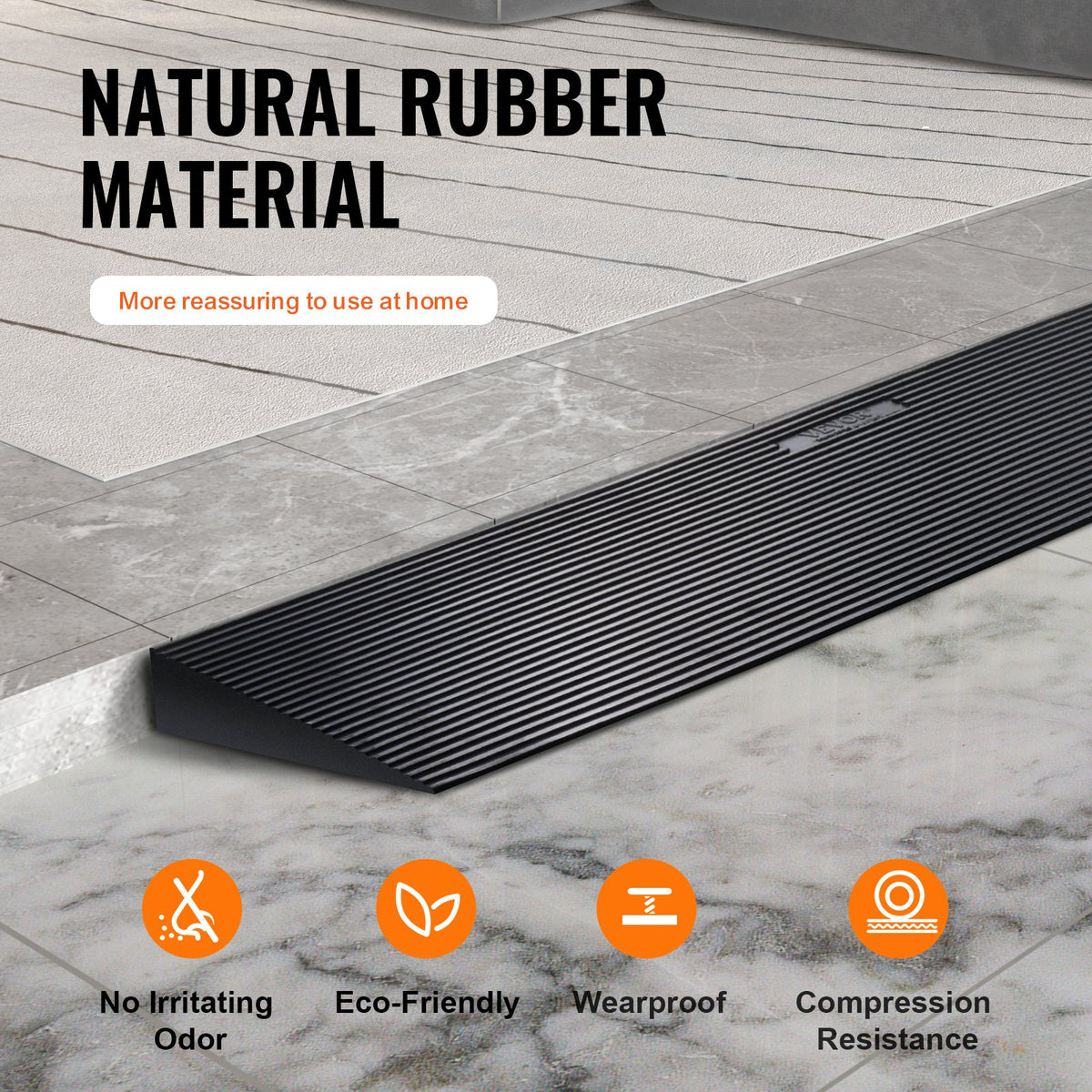 4cm Rise Cuttable Threshold Ramp 90cm Wide NonSlip Rubber with Double-Sided Tape