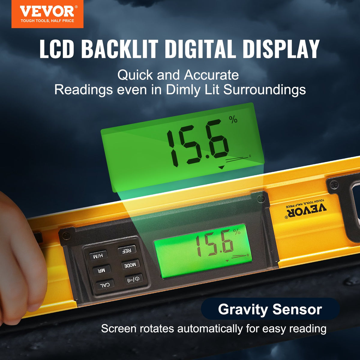 Magnetic Torpedo Level 24 Inch LED Backlit Aluminum Alloy Bubble Vials Window